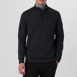 Bugatchi Men’s Quarter Zip Pullover Sweater Black Gray